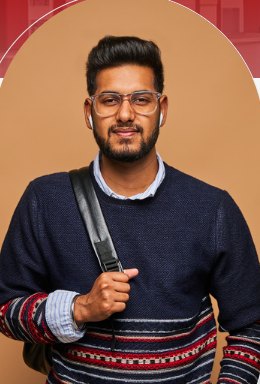Online MBA learner with a bag